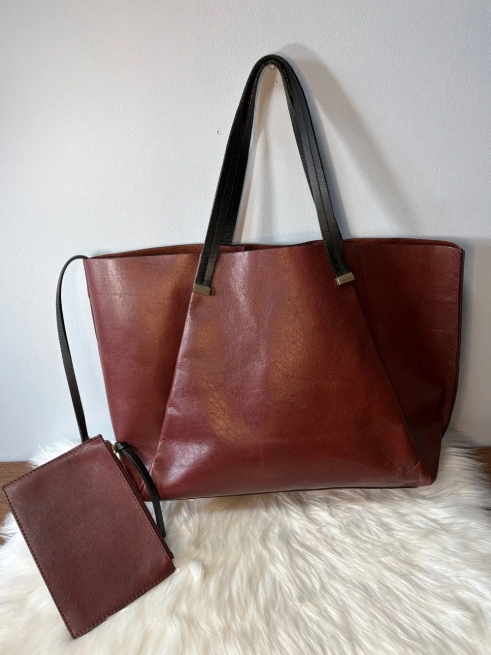 H & M Large Leather Tote With Insert Attached.